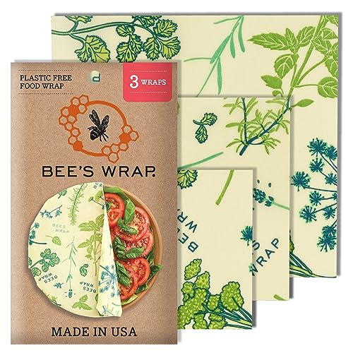 Bee's Wrap Reusable Vegan Food Wraps - Organic, Toxin-Free, 3 Sizes for Fresh Food Storage