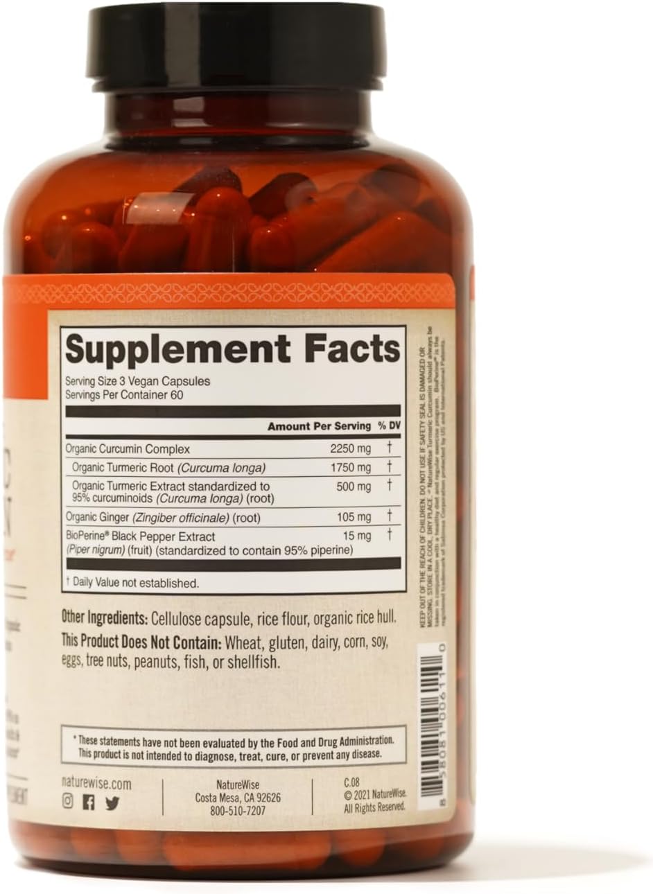 NatureWise Curcumin Herbal Supplement - 500mg Curcuminoids, Enhanced Absorption - 180 Count