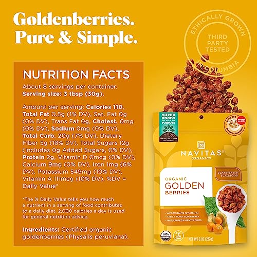 Navitas Organics Goldenberries - Nutrient-Rich Superfood, Organic & Non-GMO - 8 oz Bag