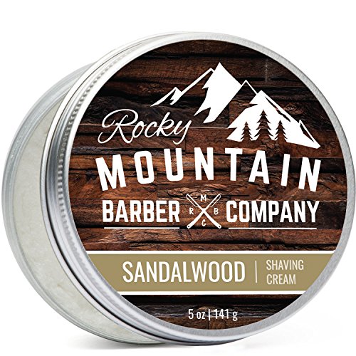 Rocky Mountain Barber Company Shaving Cream - Thick Lather, Real Sandalwood Oil - 5oz Tin