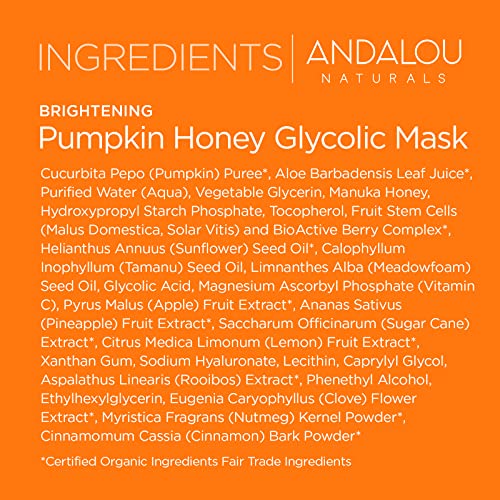 Andalou Naturals Pumpkin Honey Glycolic Mask - Exfoliating & Brightening with Vitamin C - 1.7 fl oz