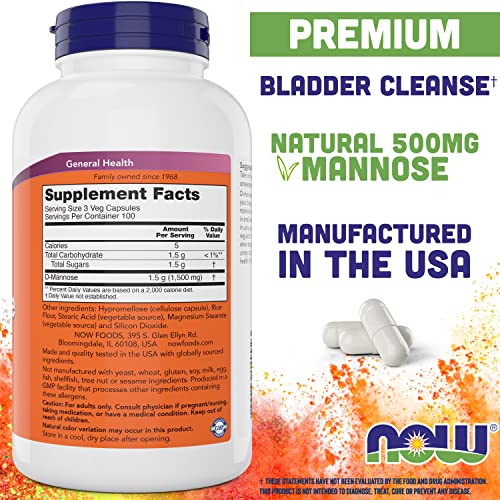 Now D-Mannose Dietary Supplement - Supports Urinary Health, Vegan, Non-GMO - 300 Capsules