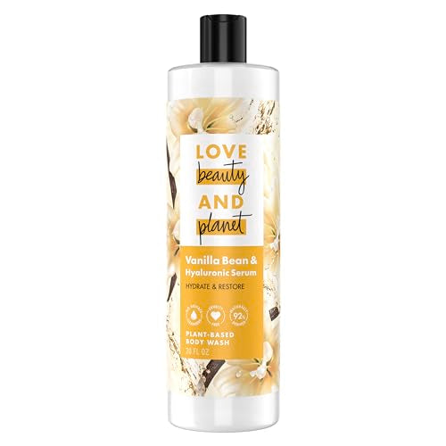 Love Beauty and Planet Body Wash - Hydrating Vanilla Bean & Hyaluronic Serum, 92% Natural - 20oz