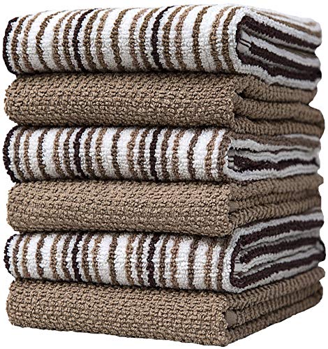 Bumble Kitchen Towels - Highly Absorbent Cotton, 6 Pack, Popcorn Stripe Design - 16"x26"