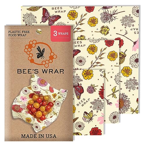 Bee's Wrap Reusable Vegan Food Wraps - Organic, Toxin-Free, 3 Sizes for Fresh Food Storage