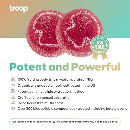 Troop Daily Mushroom Reishi Gummy - Immune Support, Stress Management, Vegan - 60 Count