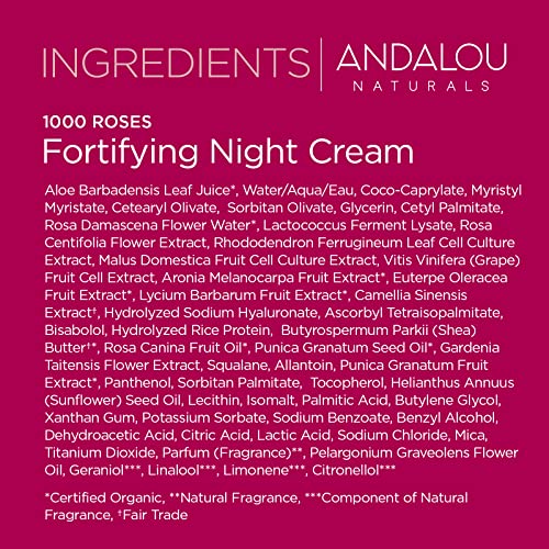 Andalou Naturals 1000 ROSES Night Cream - Moisturizes, Soothes & Revitalizes - 100% Vegan, 1.7oz
