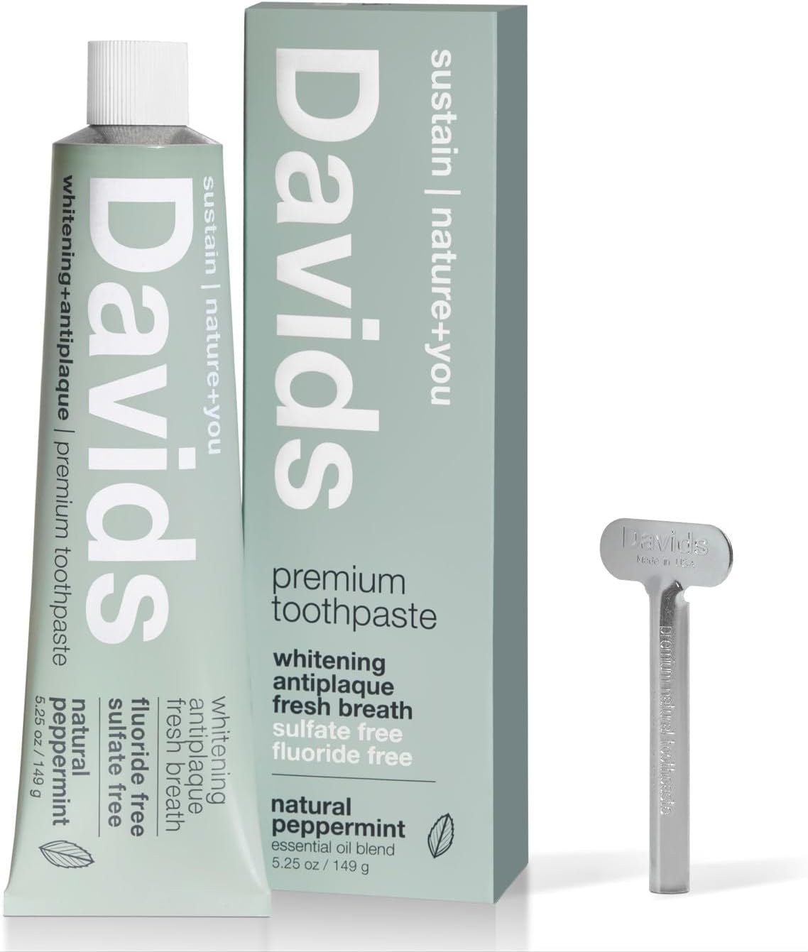 Davids Natural Toothpaste - Whitening & Antiplaque, Fluoride-Free, EWG Verified, 5.25oz