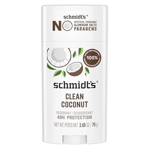 Schmidt's Vegan Deodorant - 24-Hour Odor Protection, Natural Ingredients, Clean Coconut - 2.65oz