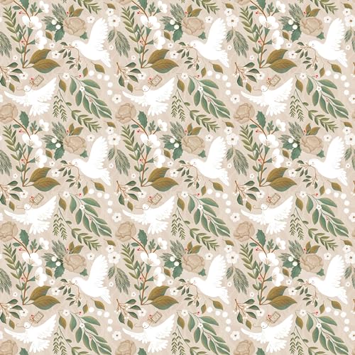 Waterleaf Paper Co. Gift Wrap - 100% Dissolvable, Compostable, Christmas Doves Design - 10 Sq Ft