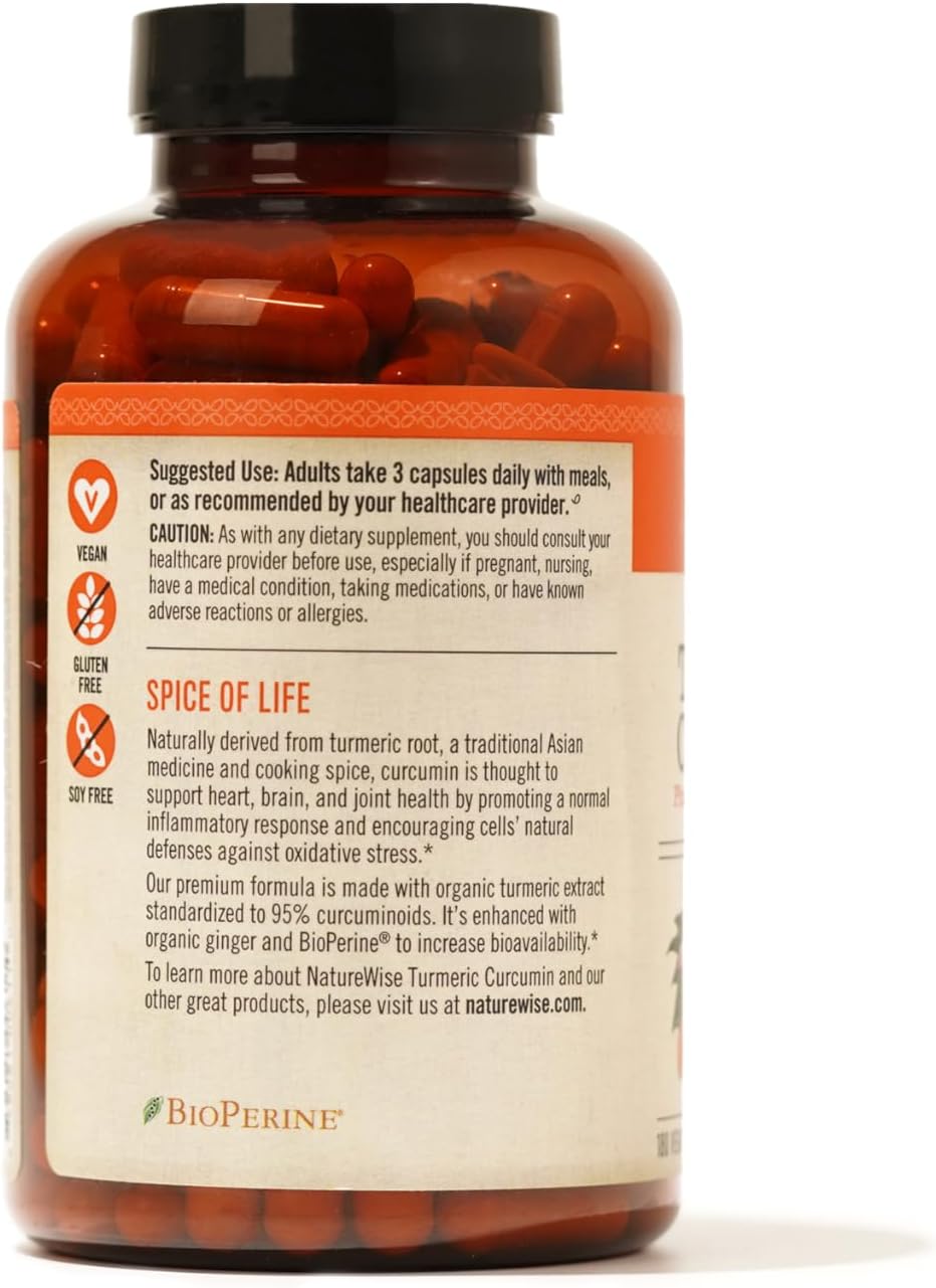 NatureWise Curcumin Herbal Supplement - 500mg Curcuminoids, Enhanced Absorption - 180 Count