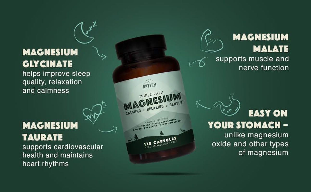 Triple Calm Magnesium 150 Mg - 120 Capsules – Magnesium Complex Compound Supplement with Magnesium Glycinate, Malate, and Taurate. Calming Blend for Promoting Rest and Relaxation.