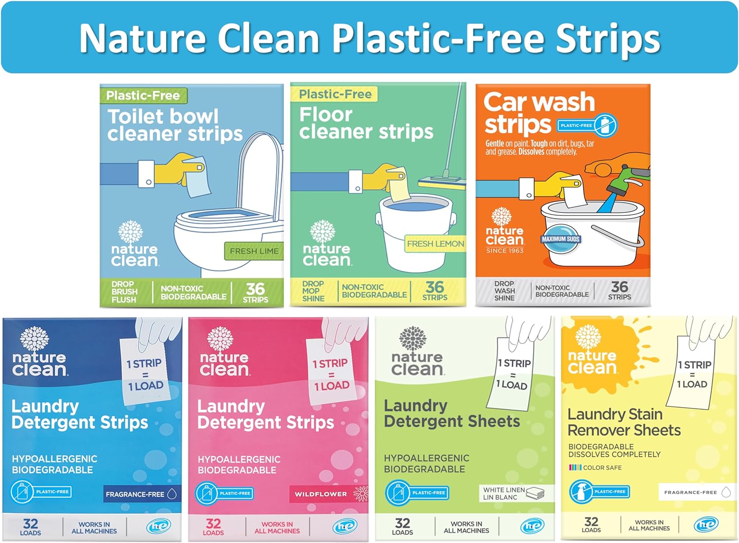 Nature Clean Toilet Bowl Cleaner Strips - Non-Toxic, Biodegradable, Fresh Lemon Scent - 36 Count