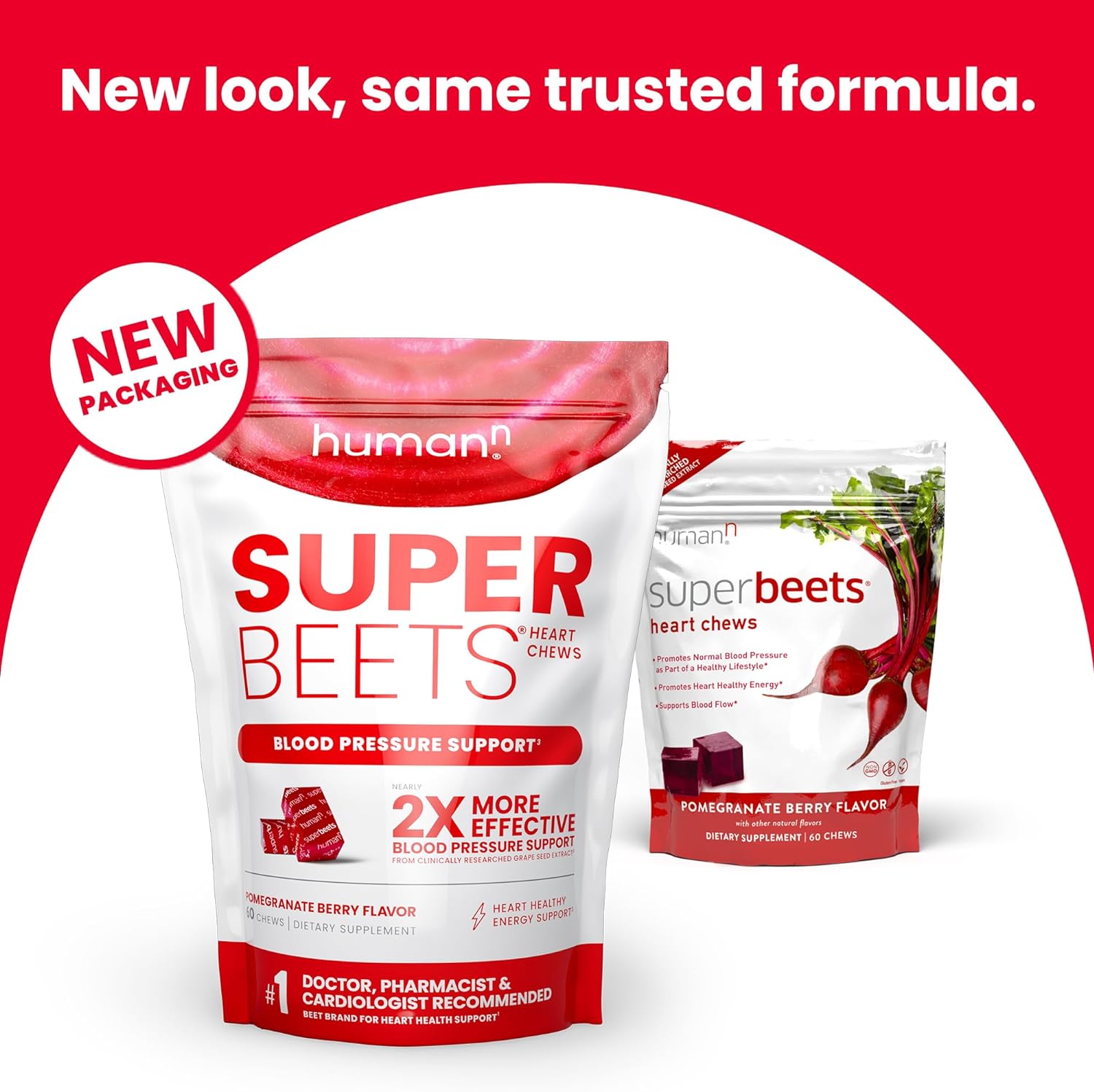 humanN SuperBeets Heart Chews - Blood Pressure & Energy Support, Grape Seed Extract - 60 Count