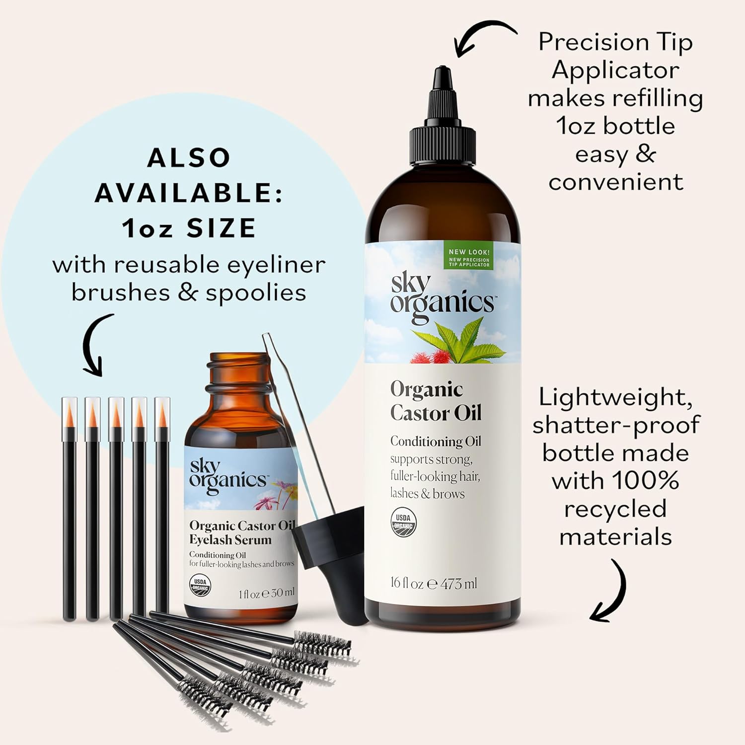 Sky Organics Castor Oil - Nourishing for Hair, Skin & Lashes, USDA Organic, Hexane-Free - 16 fl oz