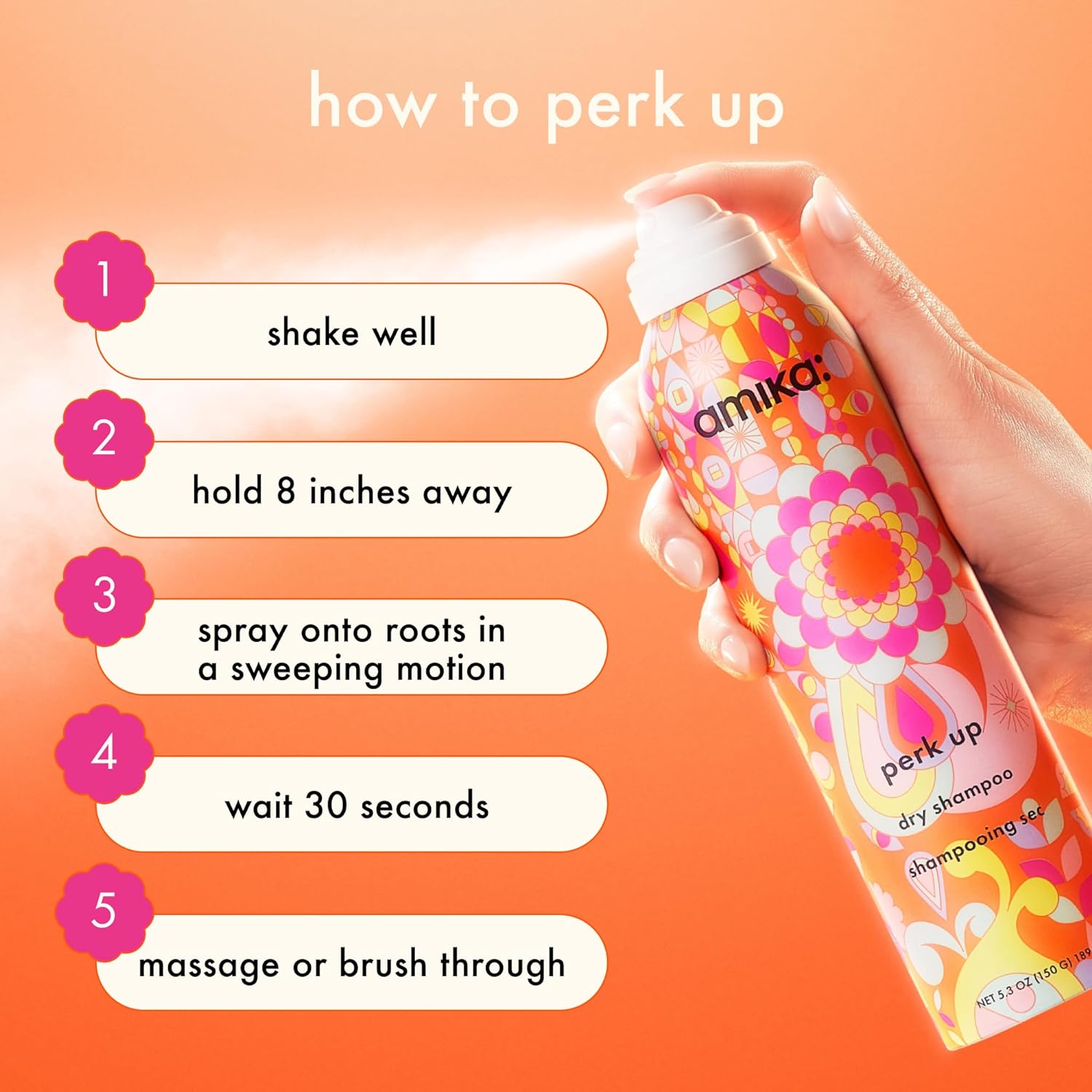 amika Perk Up Dry Shampoo - Fresh Look with No Residue, Rice Starch Formula - 5.3 oz