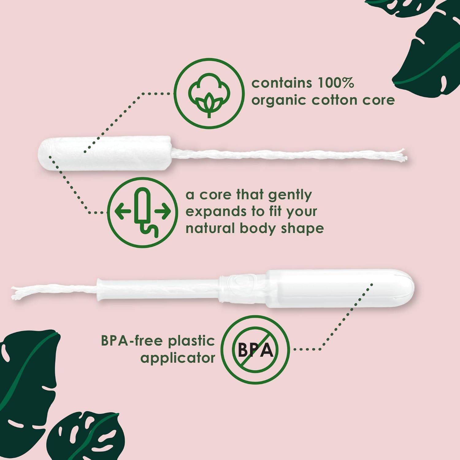 L. Organic Cotton Tampons - 100% Cotton, No Chemicals, Comfortable Applicator - 84 Count