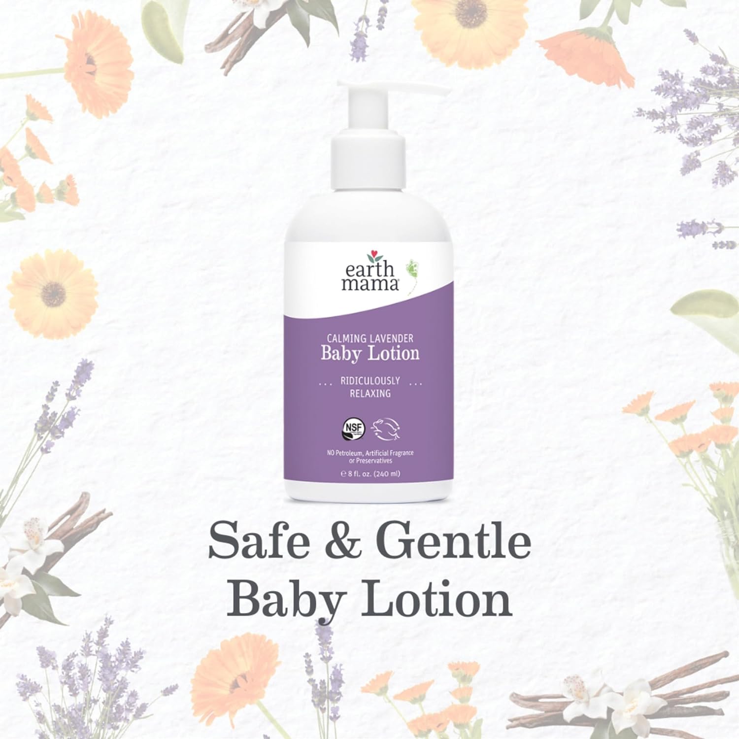 Earth Mama Calming Lavender Baby Lotion - Soothes Dry Skin, Organic Ingredients - 8 Fl Oz (2Pk)