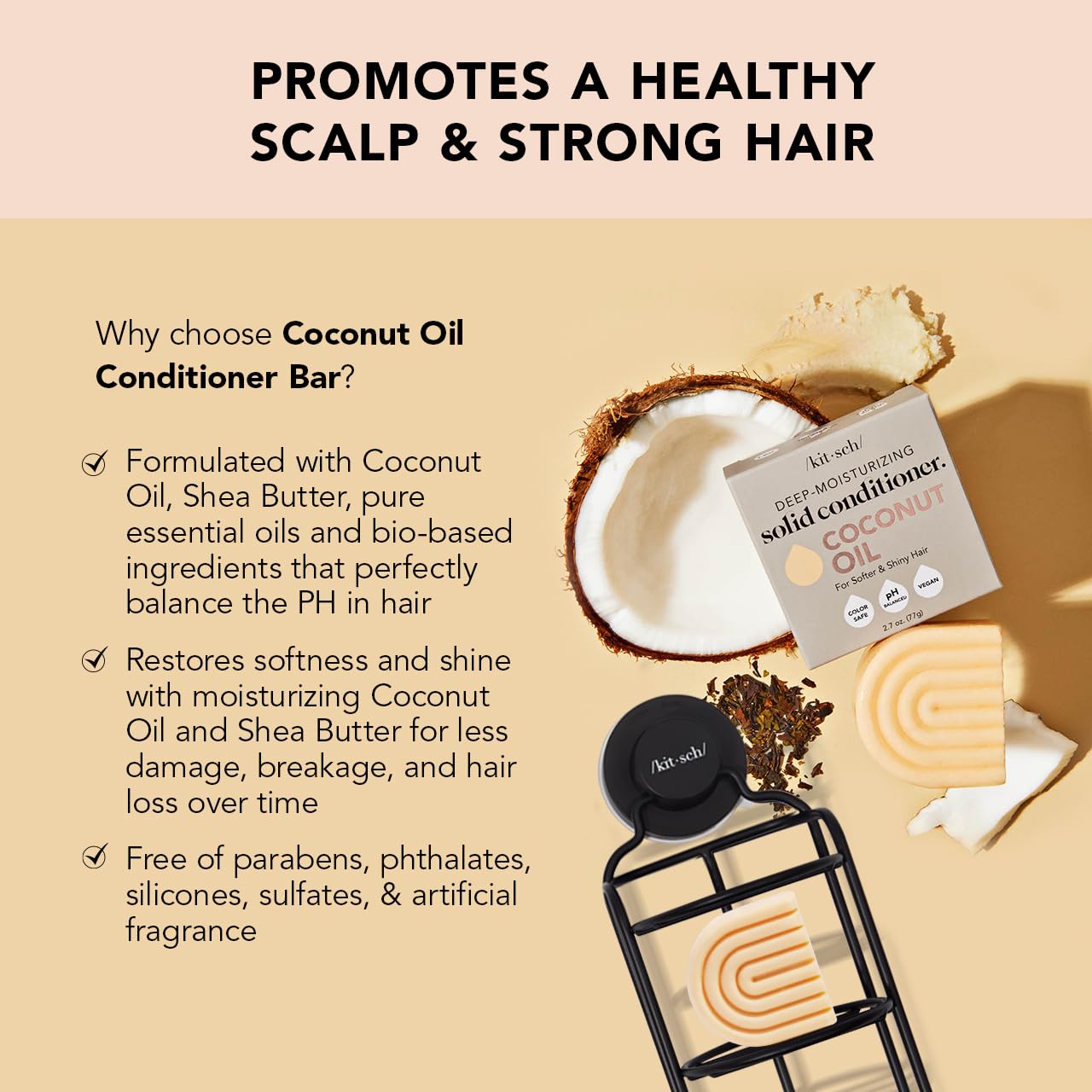 Kitsch Coconut Oil Conditioner Bar - Nourishes & Strengthens, Paraben Free - 2.7 oz