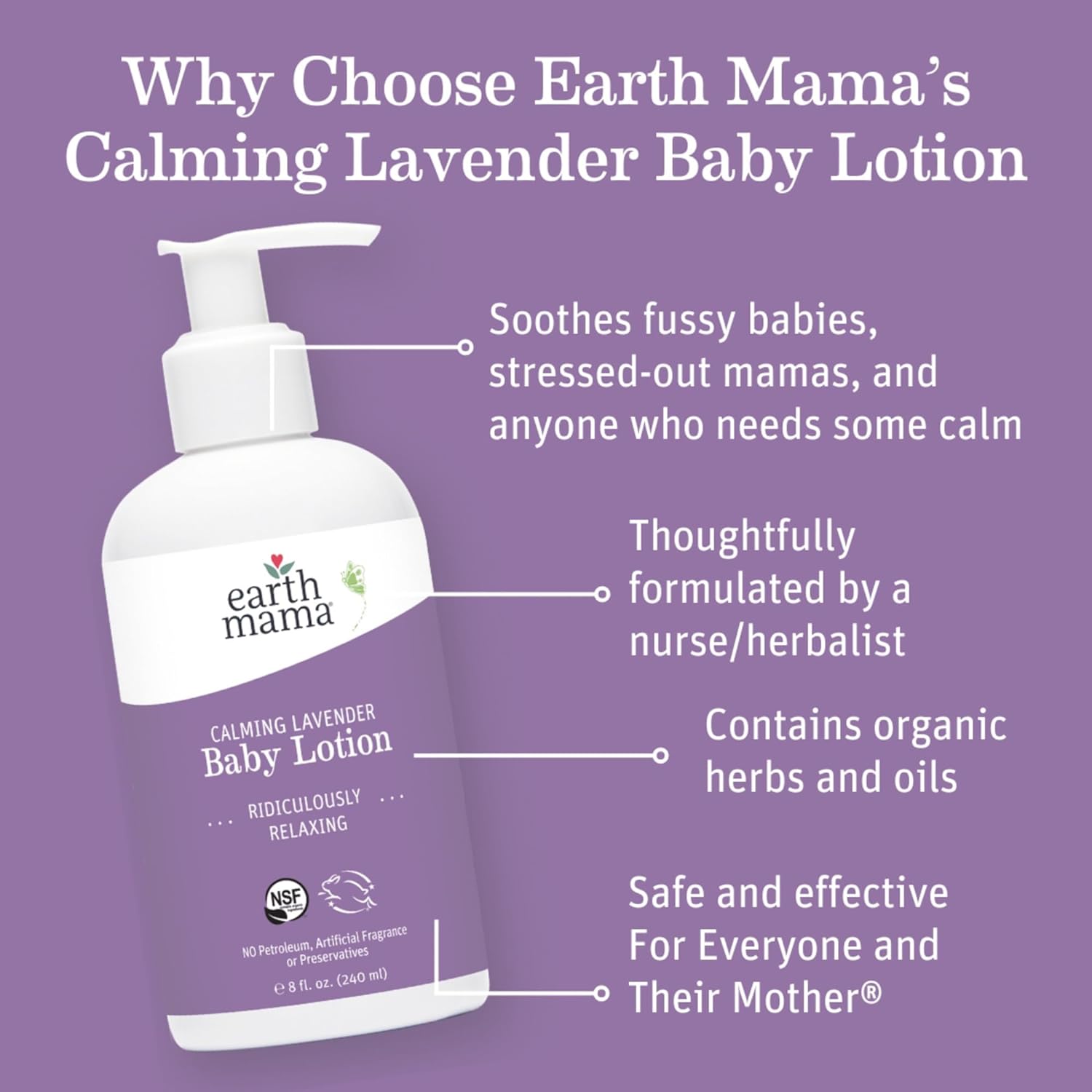 Earth Mama Calming Lavender Baby Lotion - Soothes Dry Skin, Organic Ingredients - 8 Fl Oz (2Pk)