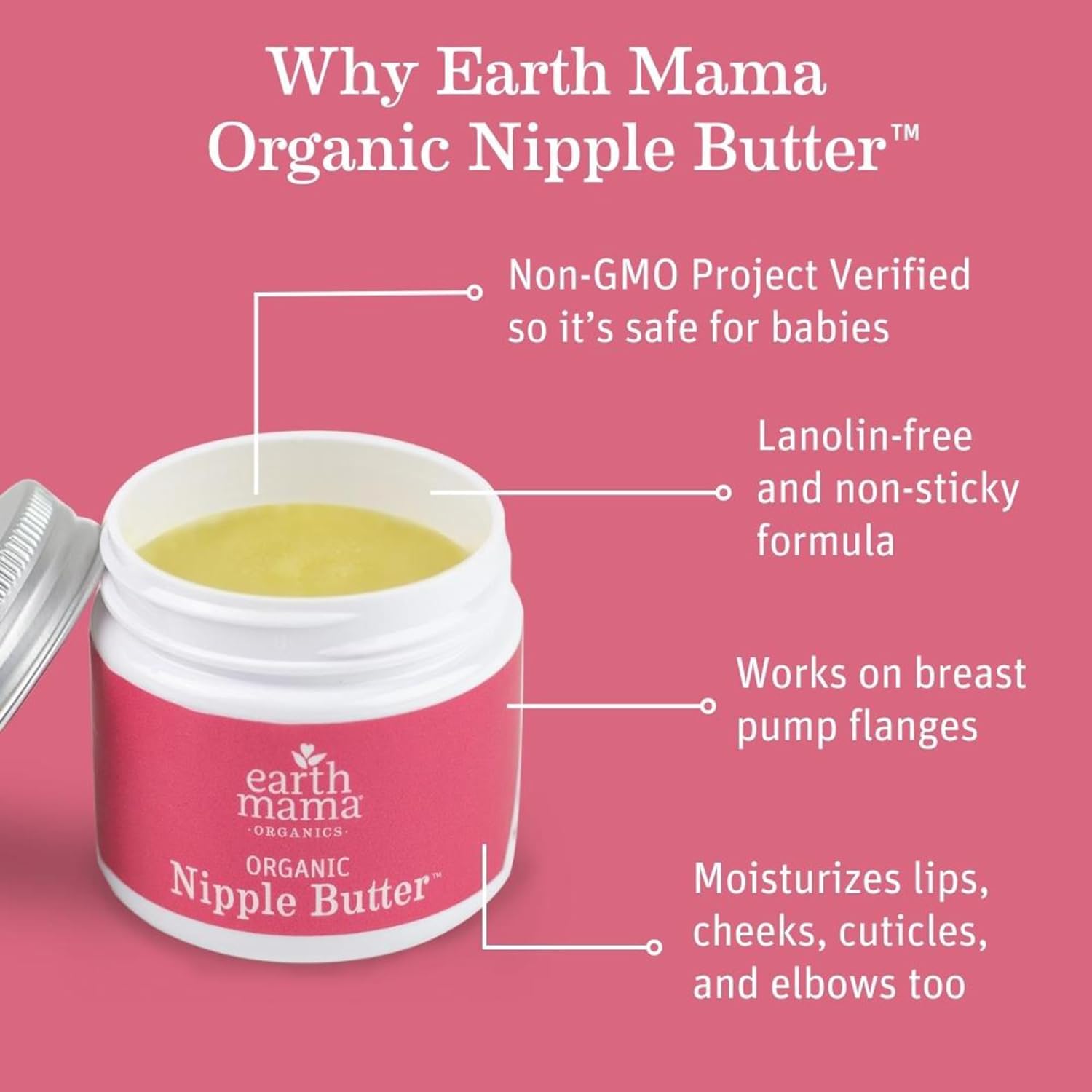Earth Mama Organic Nipple Butter - Soothes Sore Nipples, Non-GMO, Lanolin-Free - 2oz