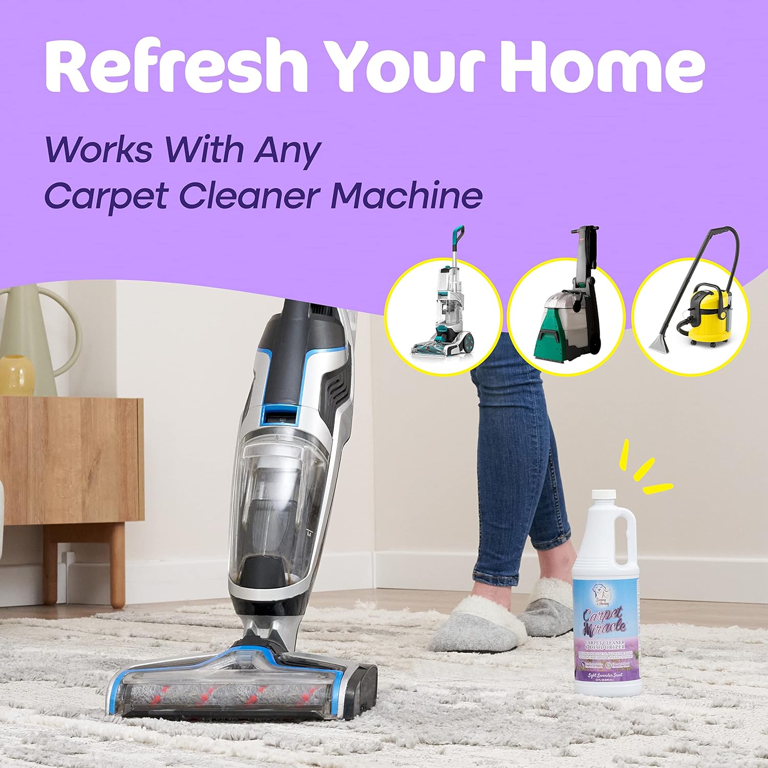 Carpet Miracle Carpet Shampoo - Deep Stain Remover, Odor Neutralizer, Light Lavender - 32FL OZ