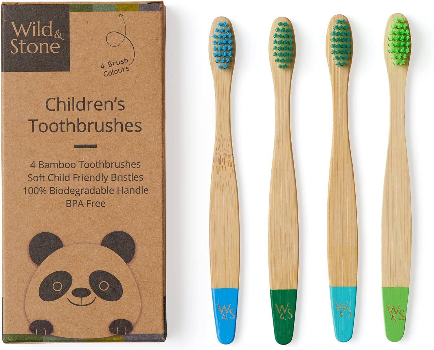 Wild & Stone Kids Bamboo Toothbrush Set - Soft Bristles, 100% Biodegradable, Vegan - 4 Pack