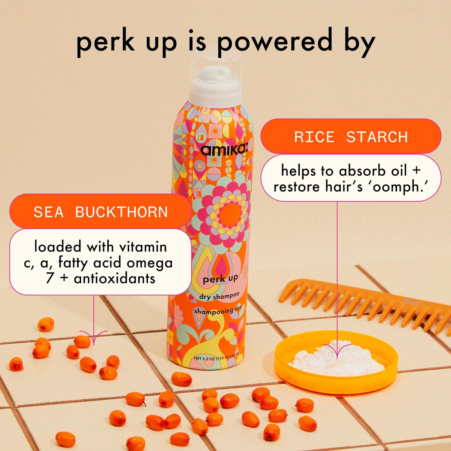 amika Perk Up Dry Shampoo - Fresh Look with No Residue, Rice Starch Formula - 5.3 oz