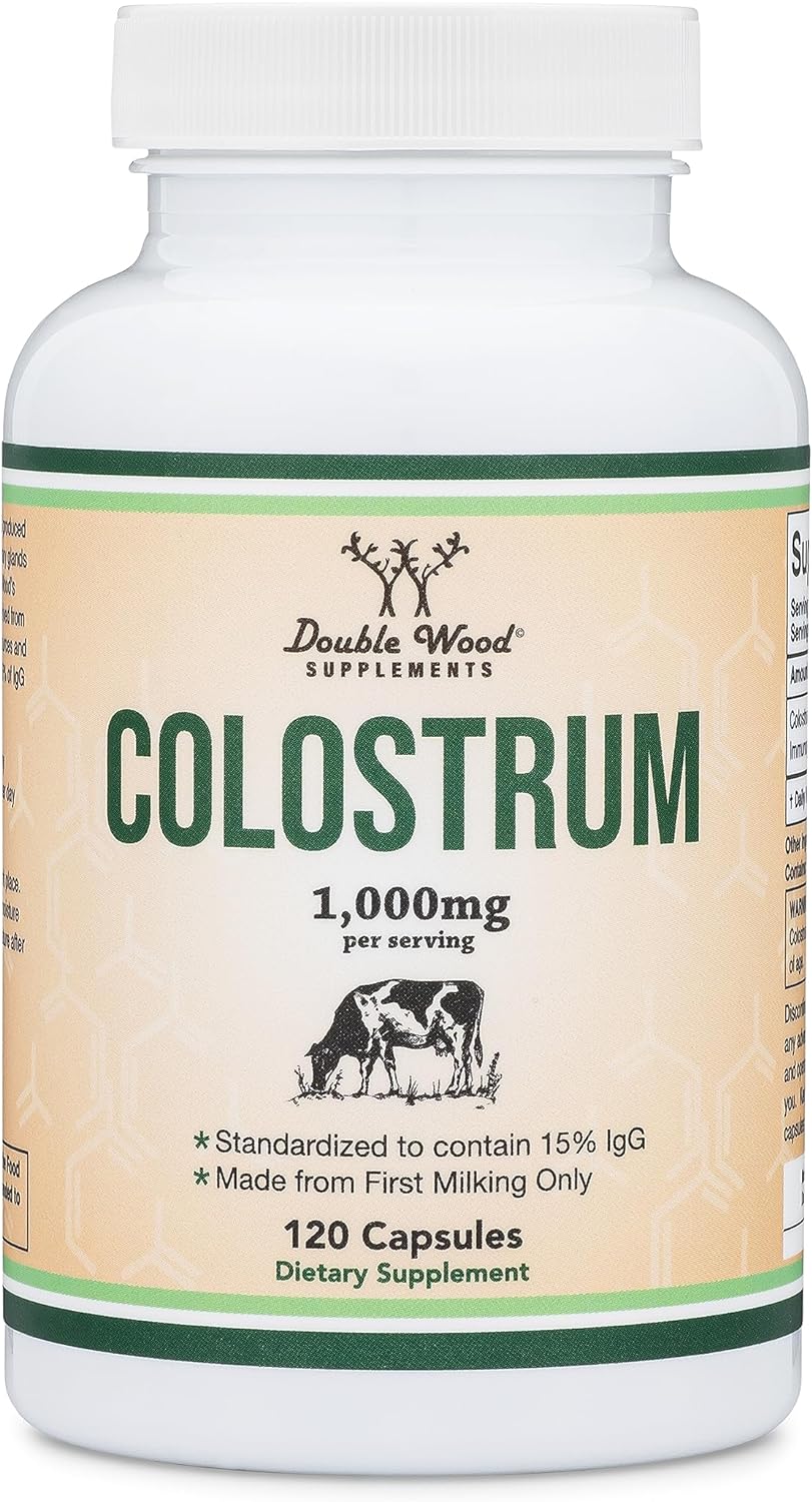 Double Wood Colostrum Supplement - 15% Immunoglobulins, No Fillers, 120 Capsules, 1,000mg