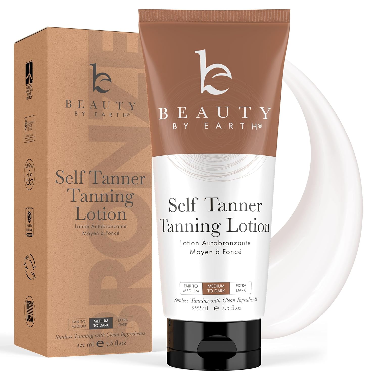 Beauty by Earth Self Tanner - Natural Glow, Moisturizing Aloe & Coconut, Streak-Free - 8oz