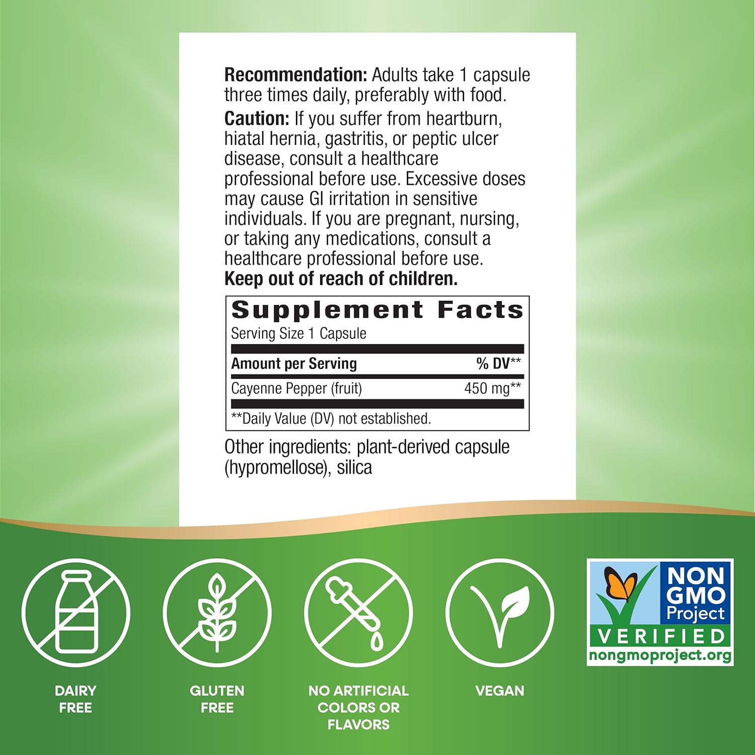 Nature's Way Cayenne Pepper - Digestive & Circulation Support, Non-GMO Verified - 180 Veg Capsules