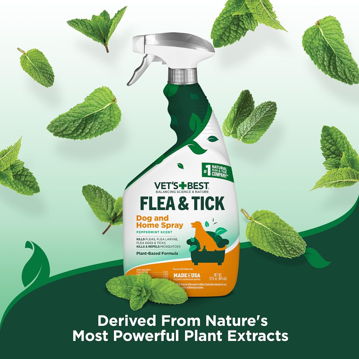 Vet's Best Dog Flea & Tick Spray - Natural Plant-Based Protection, Safe for Home & Pets - 32oz