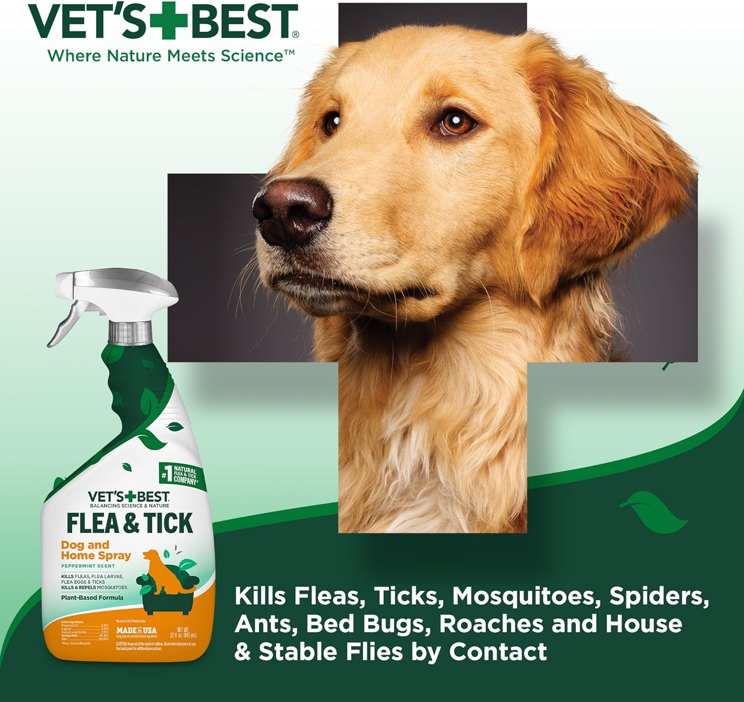 Vet's Best Dog Flea & Tick Spray - Natural Plant-Based Protection, Safe for Home & Pets - 32oz
