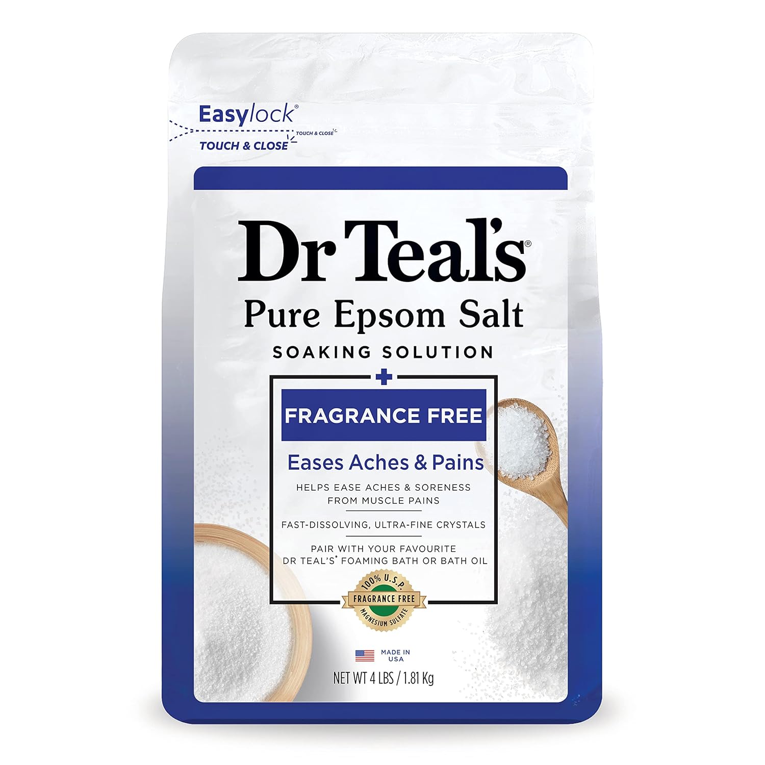 Dr Teal's Bath Soak - Eases Muscle Pain, Fragrance-Free, Paraben-Free - 4 lbs