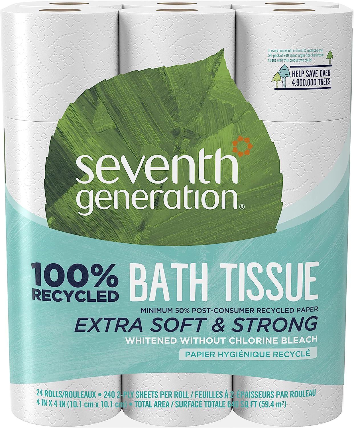 Seventh Generation Toilet Paper - Soft, Strong, 100% Recycled, Chlorine-Free - 48 Rolls