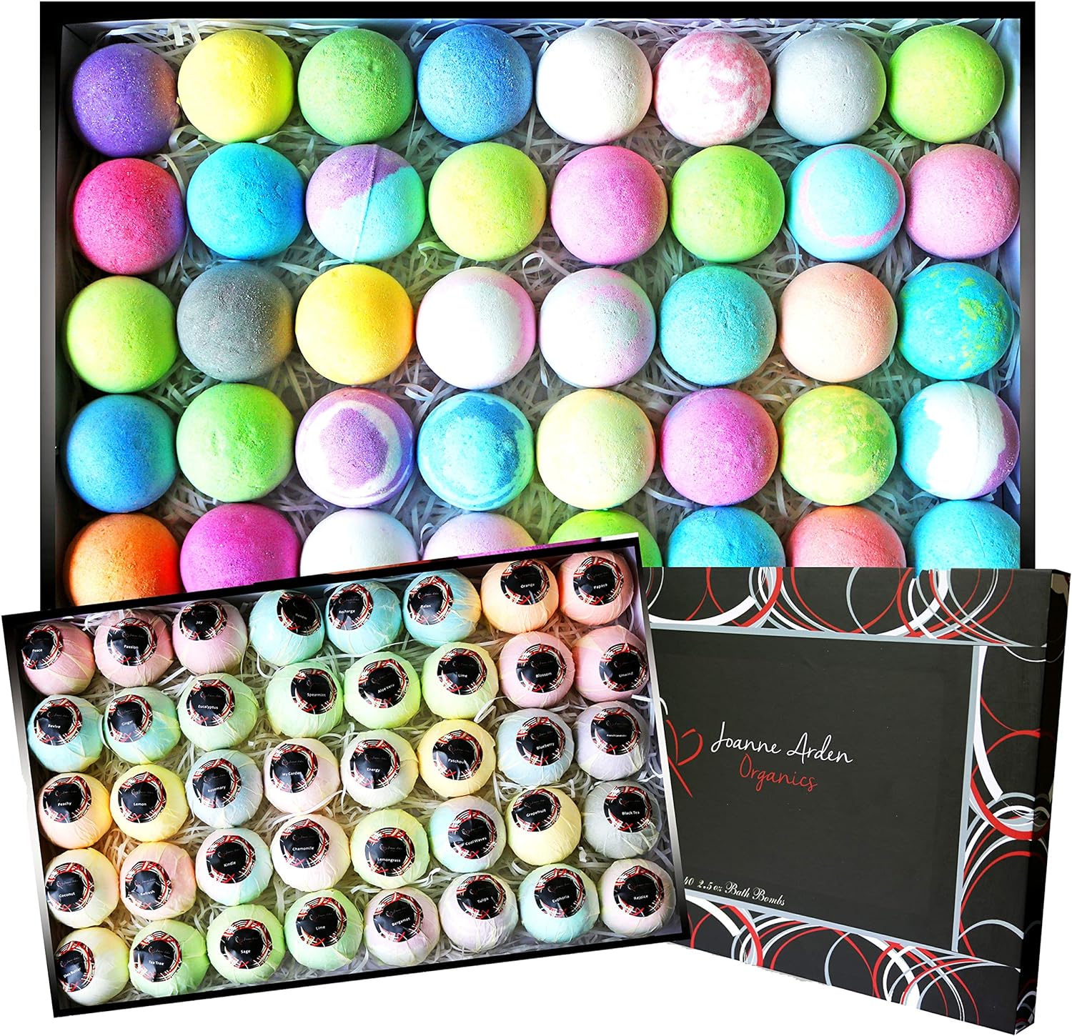 Joanne Arden Bath and Body Set - 40 Vegan Bath Bombs, Paraben & Sulfate Free, 2.5oz Each
