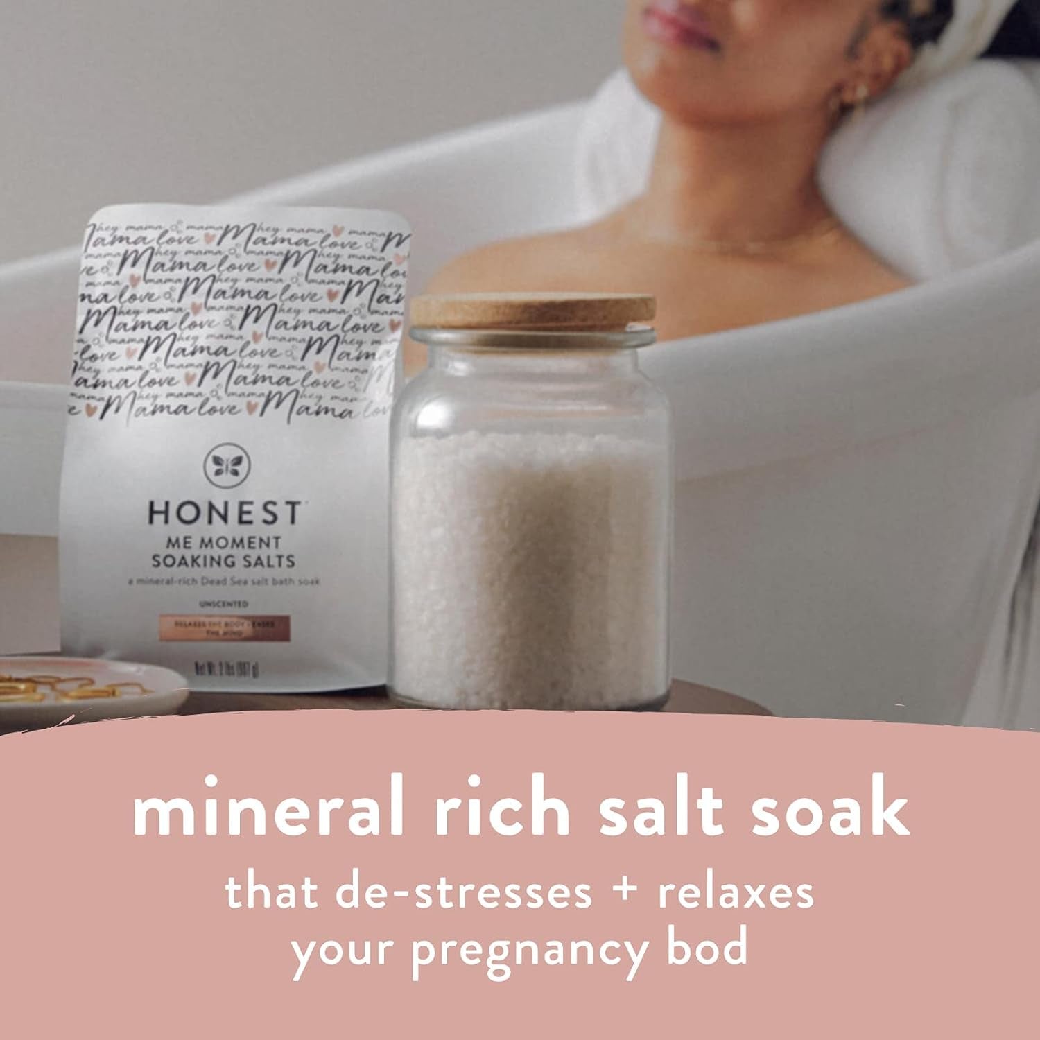 Honest Mama Me Moment Soaking Salts | Calming, Mineral-Rich Dead Sea Salt Soak | 2 Lbs