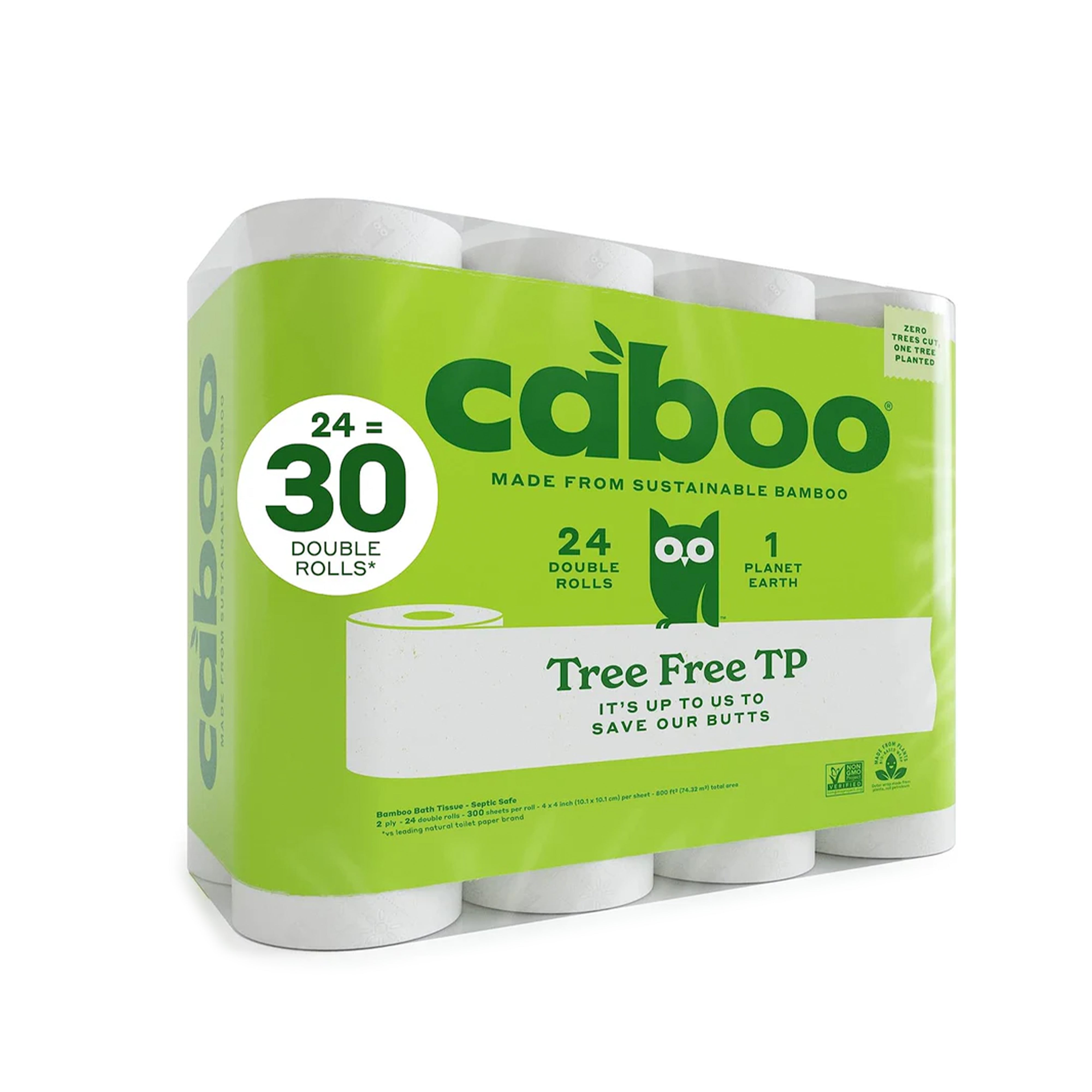 Caboo Tree Free Toilet Paper - Soft, Septic Safe, Non-Toxic, Hypoallergenic - 24 Double Rolls