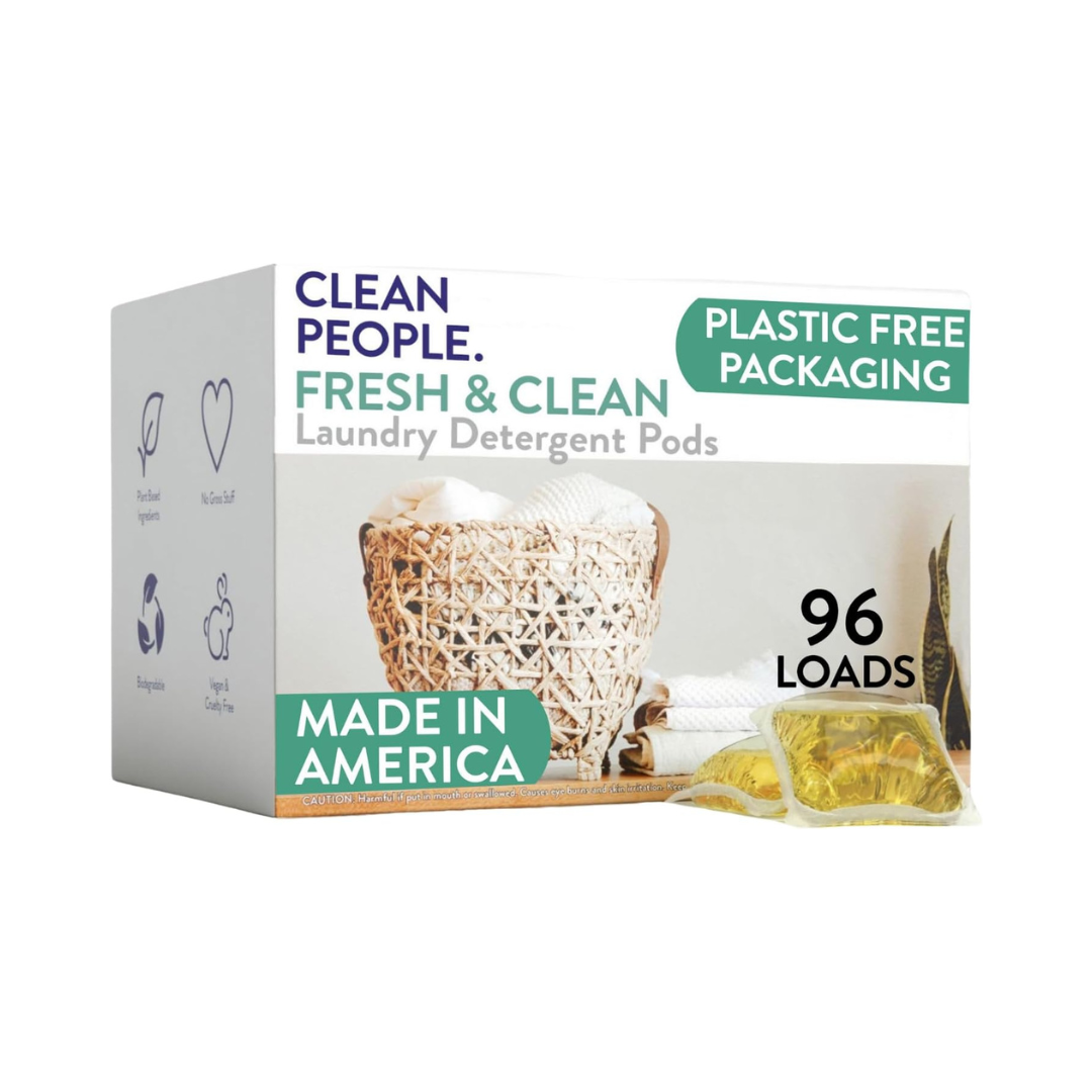 The Clean People Laundry Detergent Pods - Hypoallergenic, Plant-Based, Stain Fighting - 96 Pack