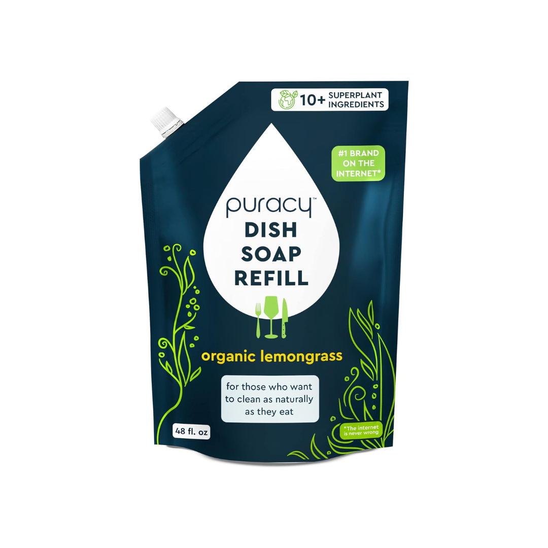 Puracy Dish Soap Refill - Skin-Softening Plant-Based Formula, Organic Lemongrass - 48oz