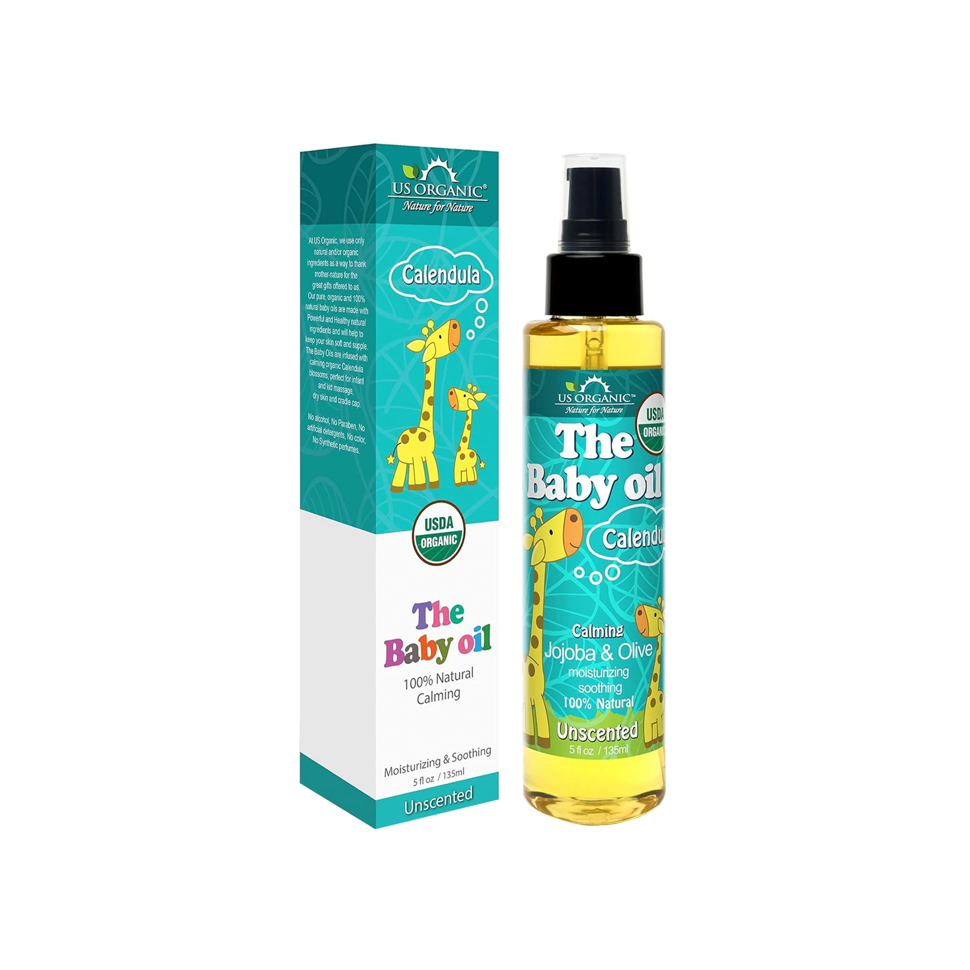 US Organic Baby Body Oil - Soothes Skin with Calendula & Vitamin E, USDA Certified - 5 fl. oz