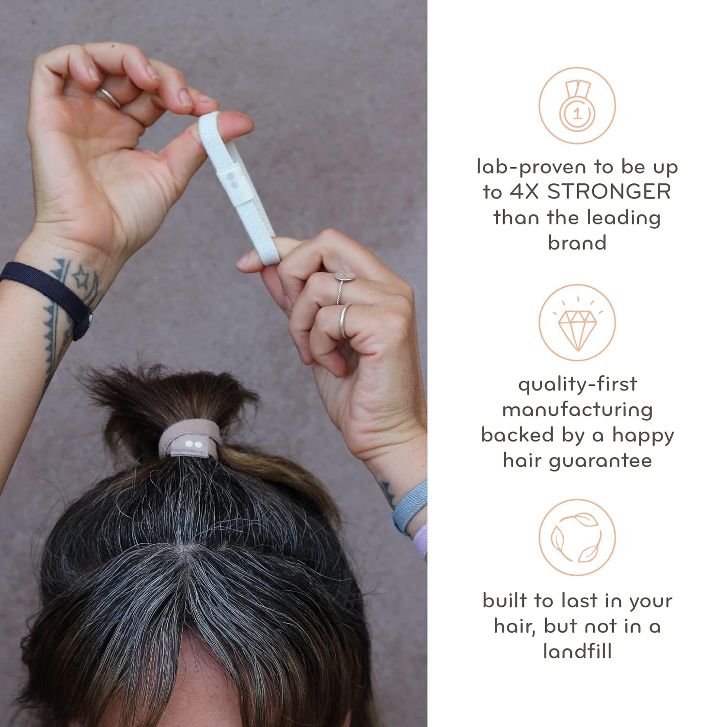 KOOSHOO Organic Cotton Hair Ties - No-Damage, Plastic-Free, Strong & Comfortable - 5ct, Blond