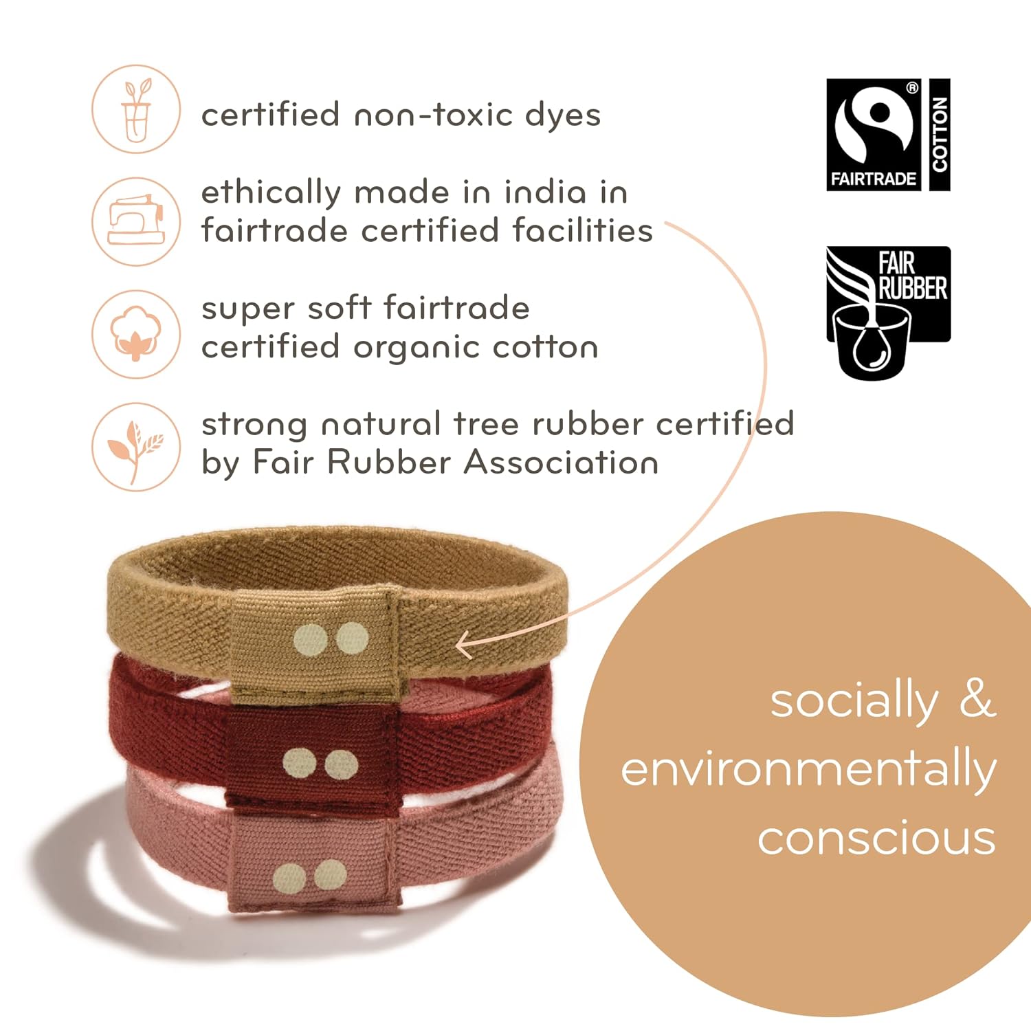 KOOSHOO Organic Cotton Hair Ties - No-Damage, Plastic-Free, Strong & Comfortable - 5ct, Blond