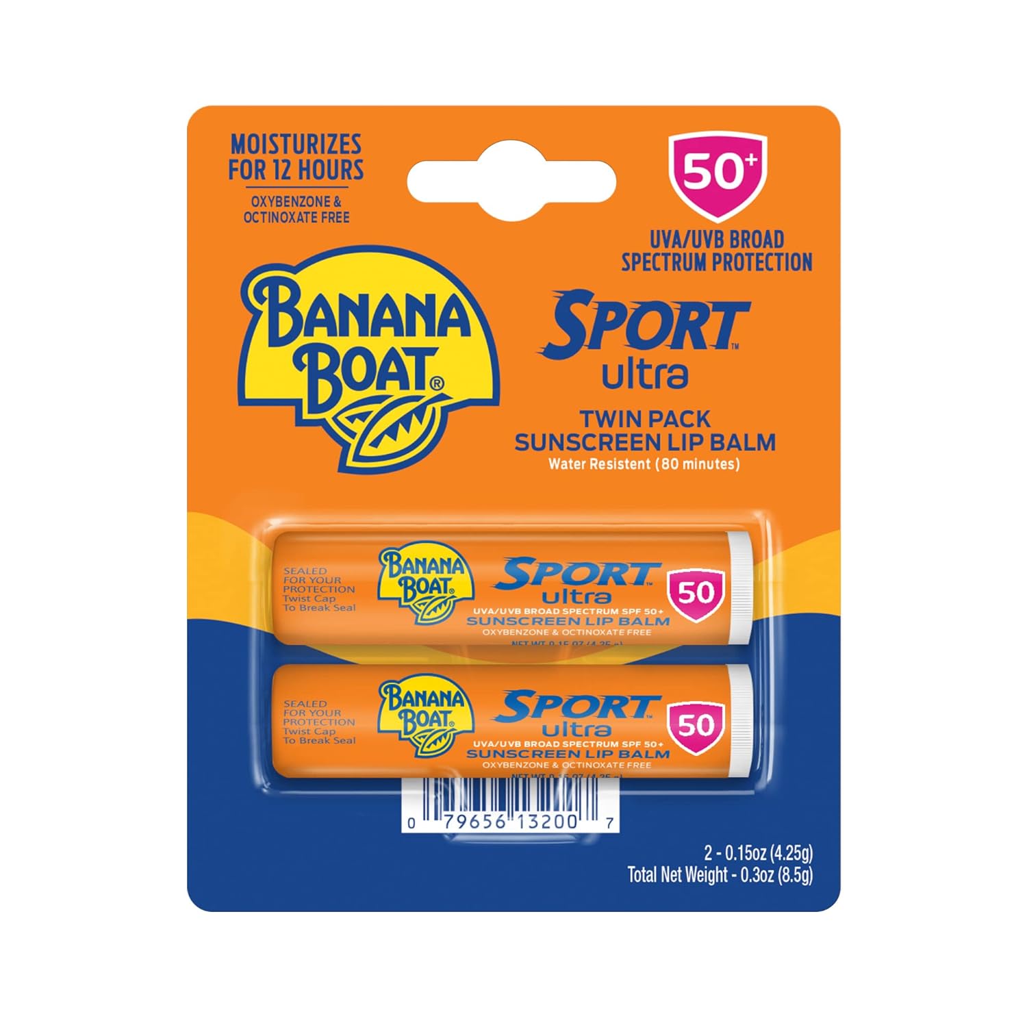 Banana Boat Sunscreen Lip Balm SPF 50 - UVA/UVB Protection, Moisturizing, Twin Pack - 0.15oz