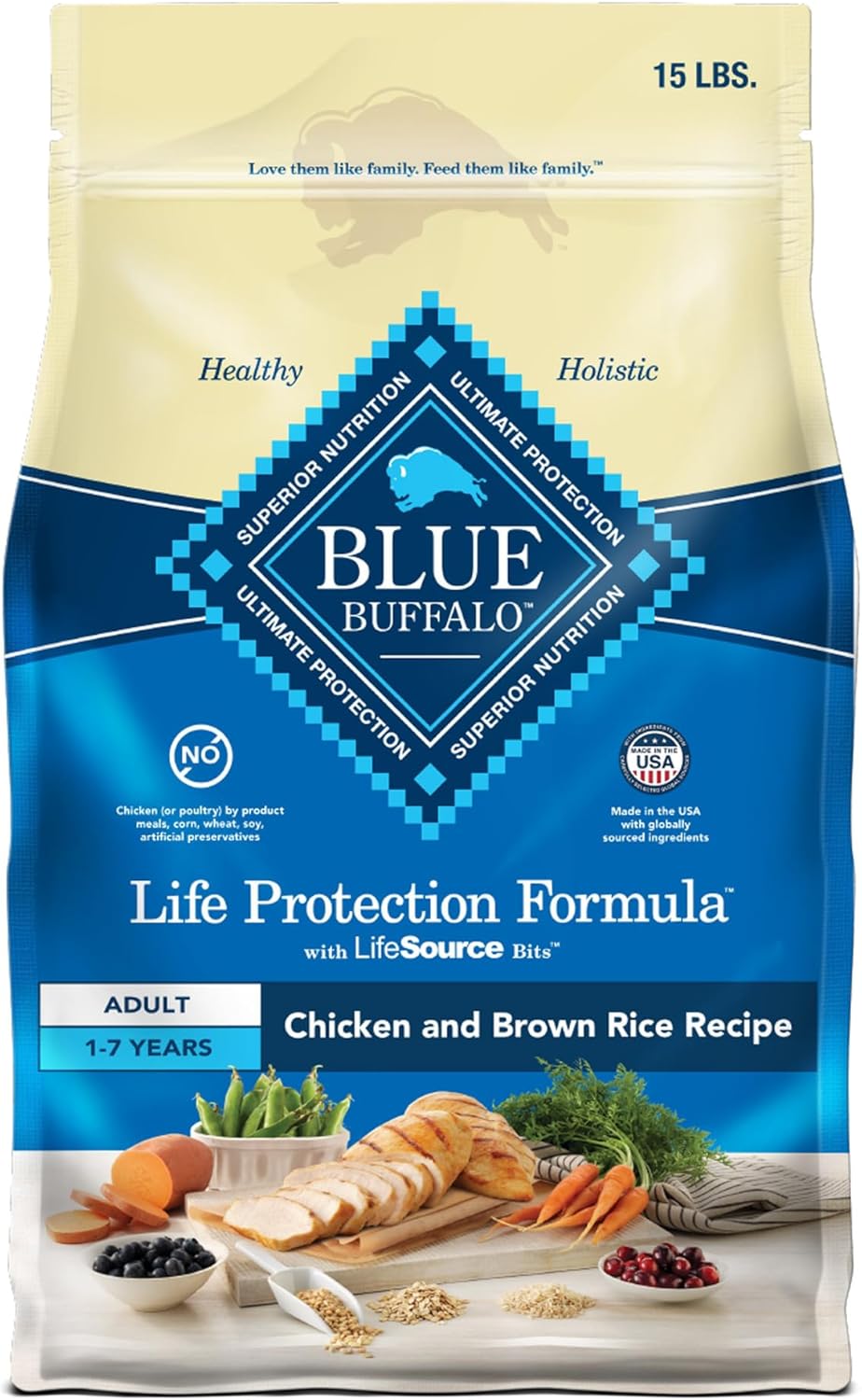 Blue Buffalo Life Protection Dry Dog Food - Real Chicken, Natural Ingredients & Nutrients - 15lb