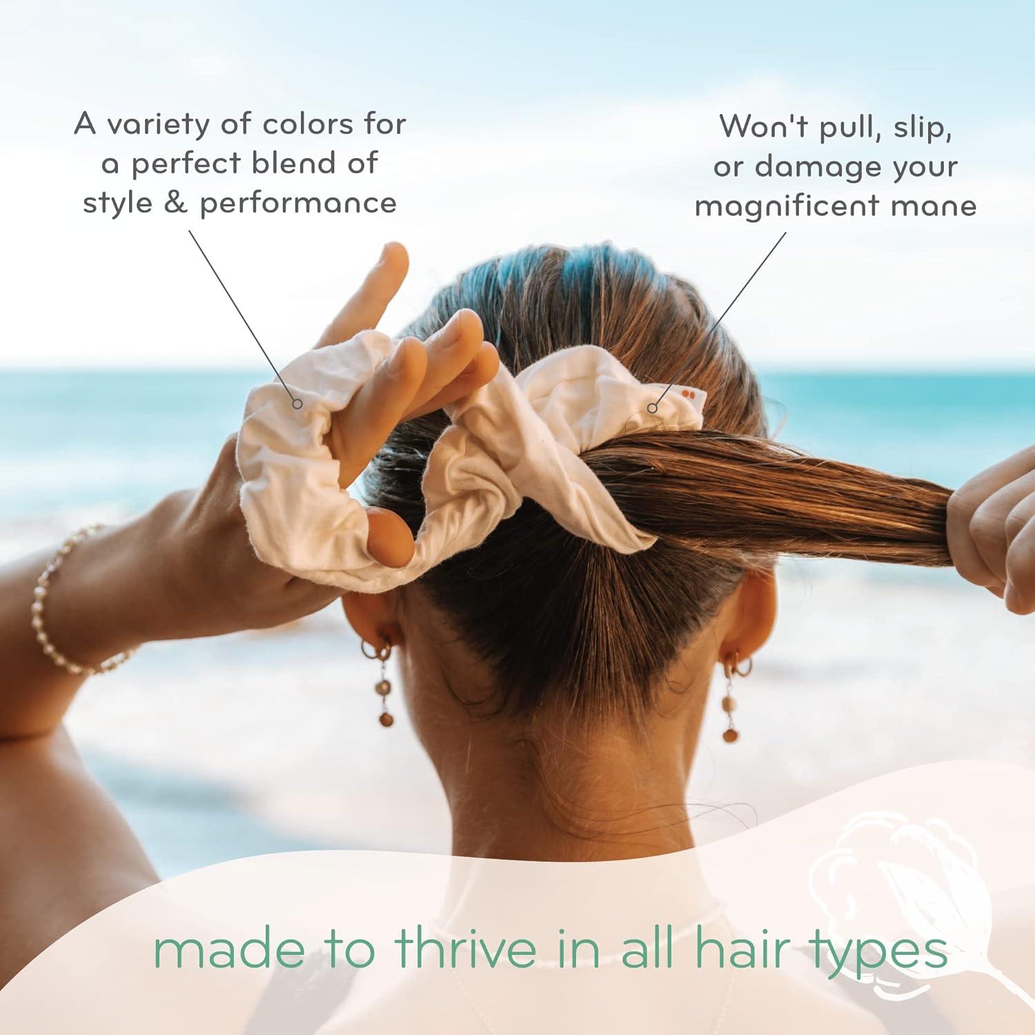 KOOSHOO Organic Cotton Hair Scrunchies - Durable, Gentle on Hair, Fair Trade - 2ct
