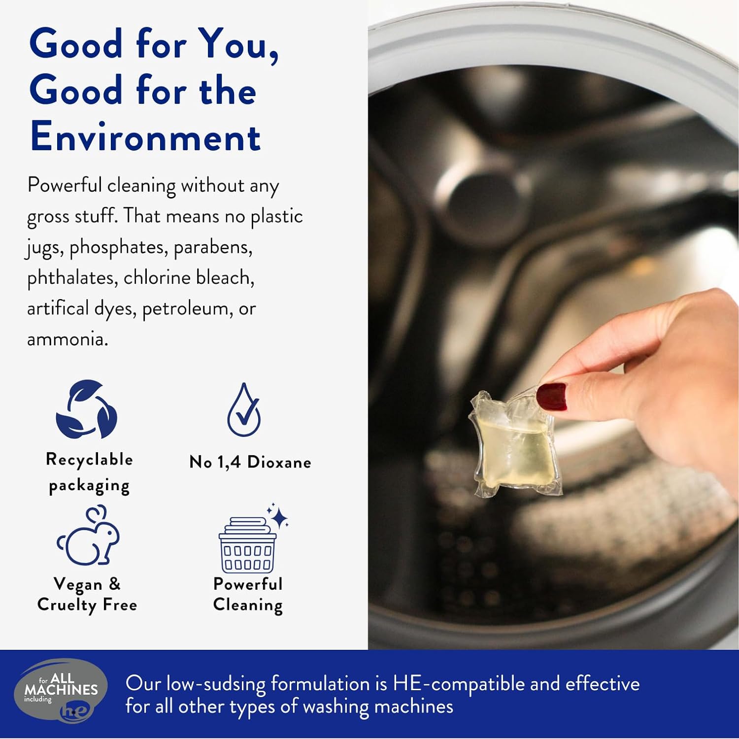 The Clean People Laundry Detergent Pods - Hypoallergenic, Plant-Based, Stain Fighting - 96 Pack