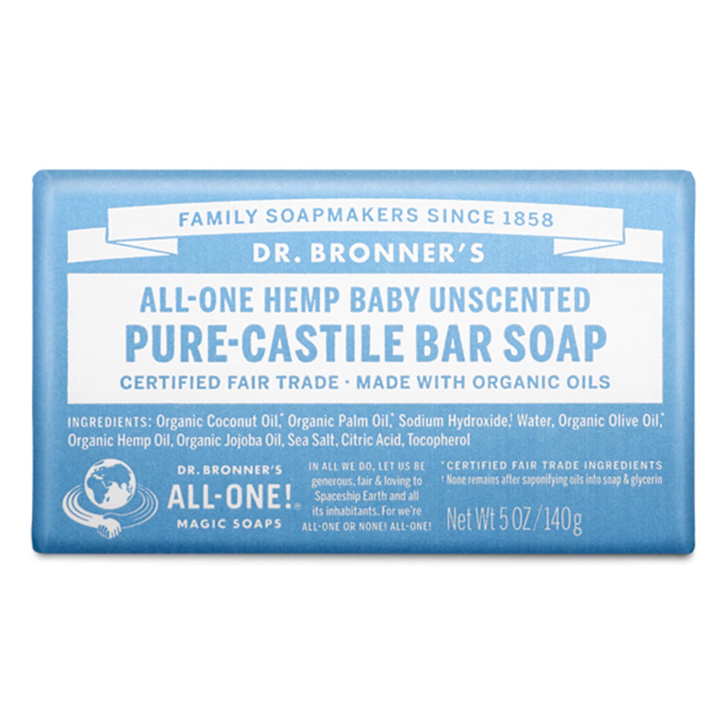 Dr. Bronner's Baby Bar Soap - Gentle Moisturizing with Organic Oils, No Added Fragrance - 5oz