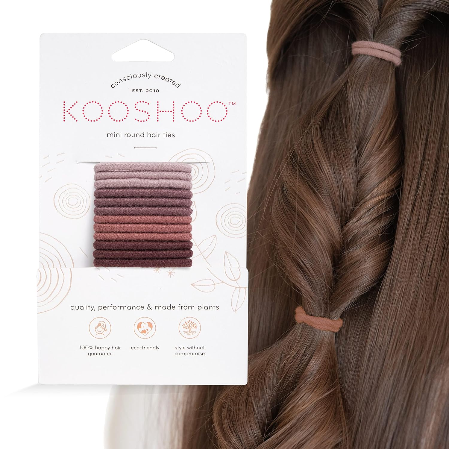 KOOSHOO Mini Hair Ties - No-Damage Organic Cotton, Strong & Stylish - 12ct for Thick Hair