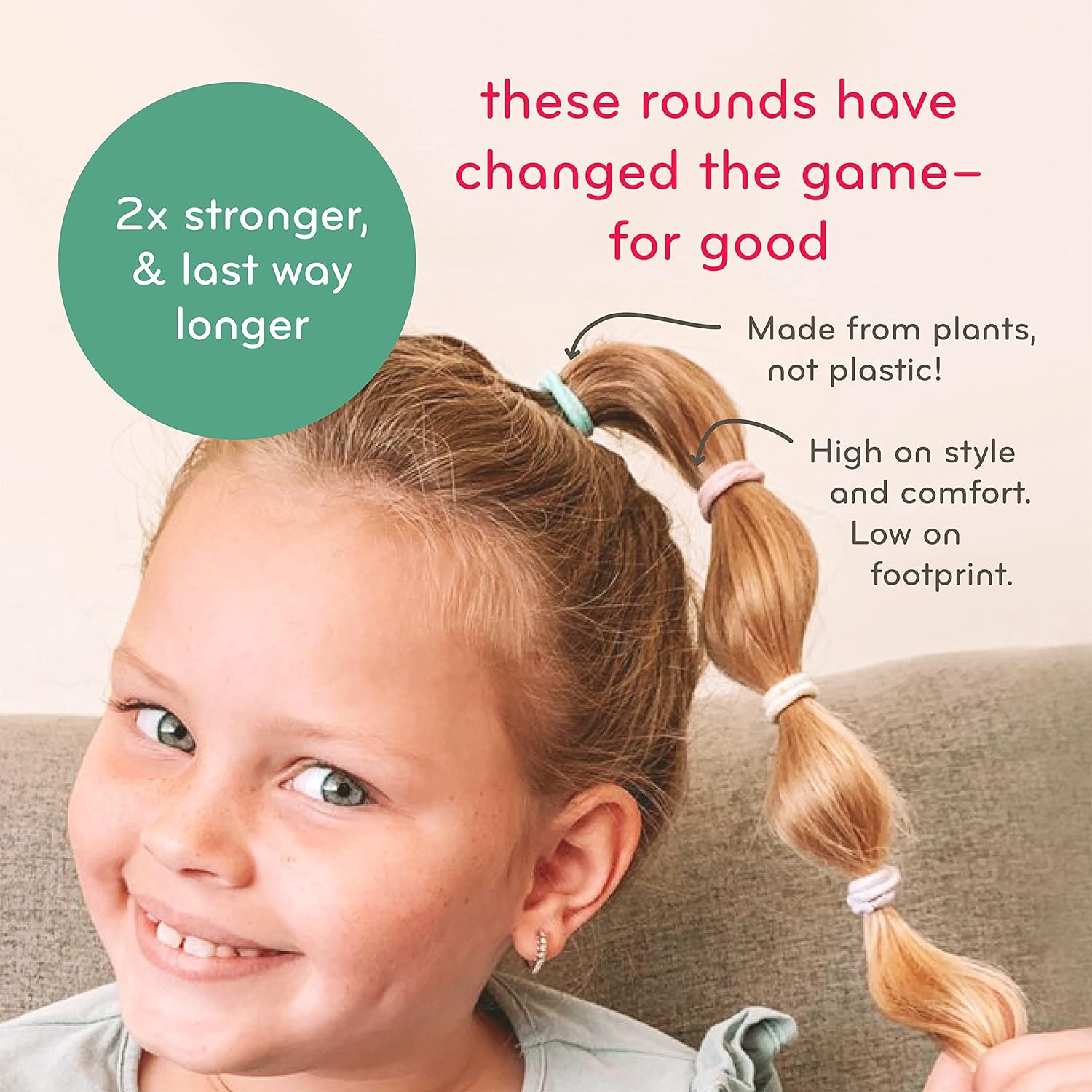 KOOSHOO Organic Cotton Hair Ties - No-Damage, Plant-Based, 8ct for All Ages